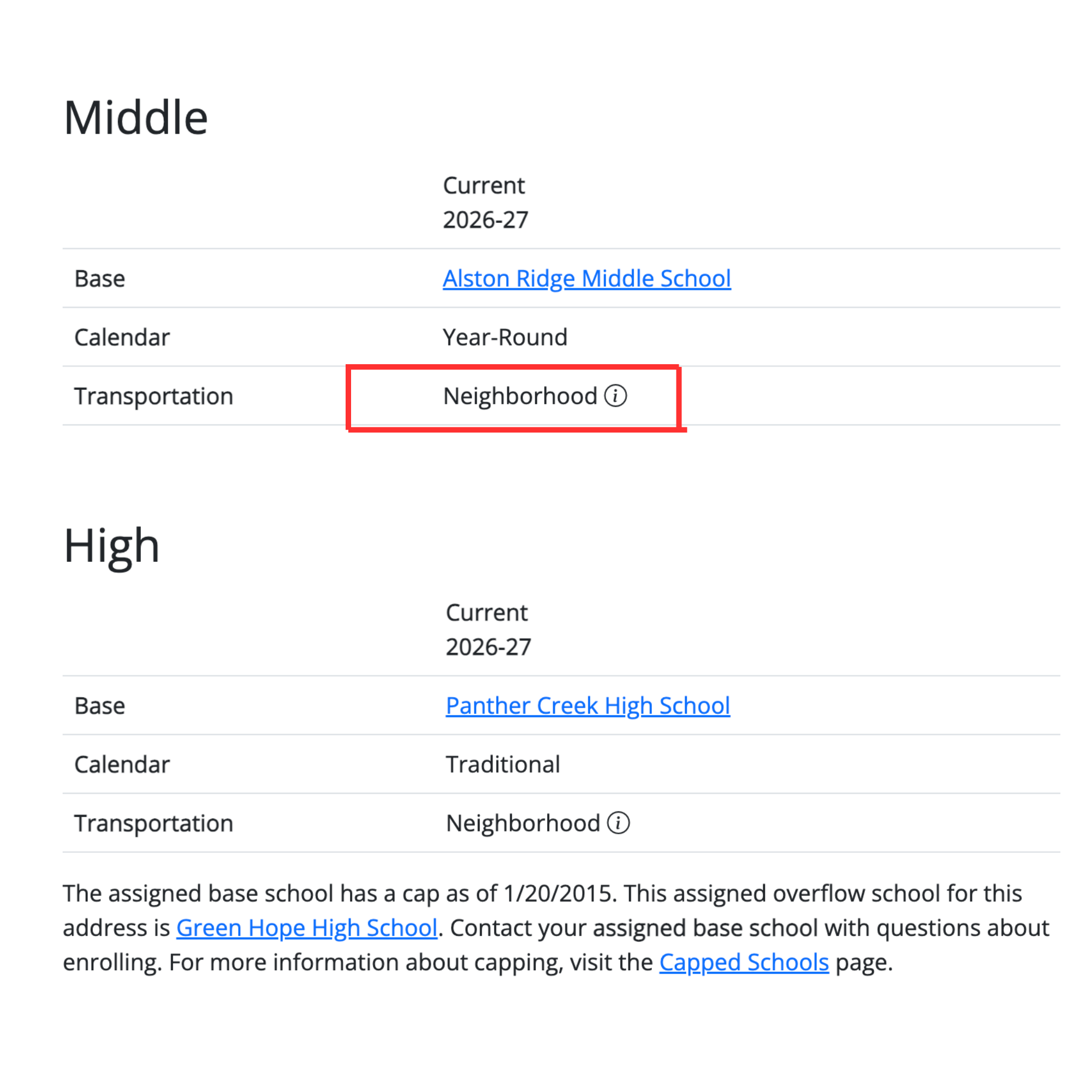 WCPSS Address Lookup: school transportation для адреса в Wake County