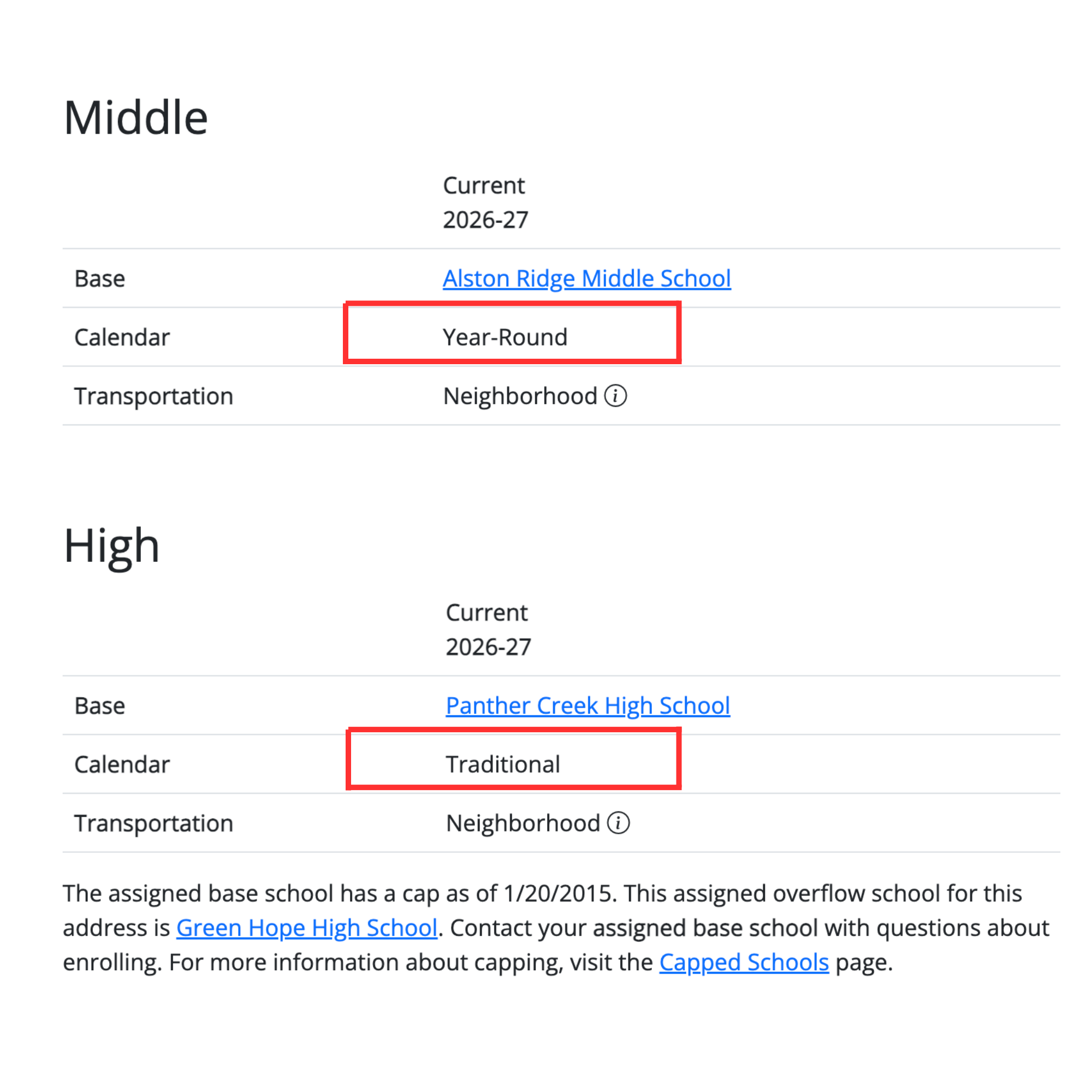WCPSS Address Lookup: school calendar Traditional или Year-Round для assigned school
